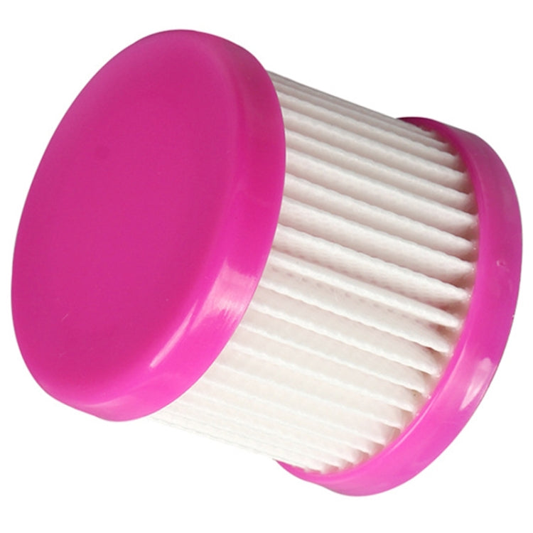 Pink-and-white pleated dust filter element with rounded end caps
