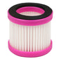 Pink-and-white pleated dust filter element with black foam seal ring