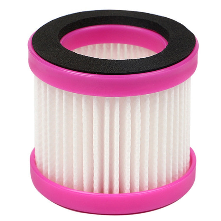 Pink-and-white pleated dust filter element with black foam seal ring
