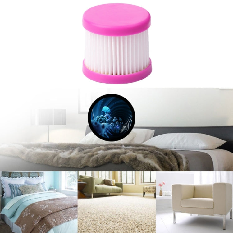 Small pink-and-white pleated dust filter element with rounded top cap