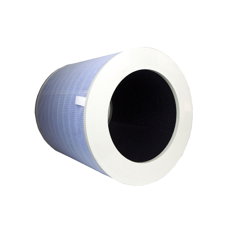 Blue cylindrical replacement filter element with white rim and dark center opening