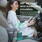 Green portable air purifier in car interior with top display and carrying handle