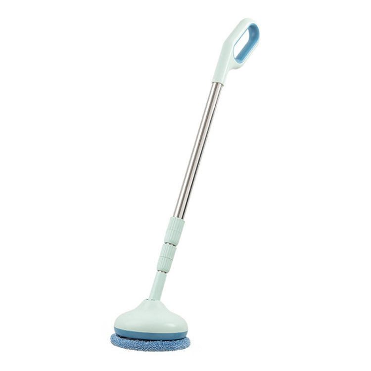 Telescopic electric window cleaner with round blue brush head and white handle