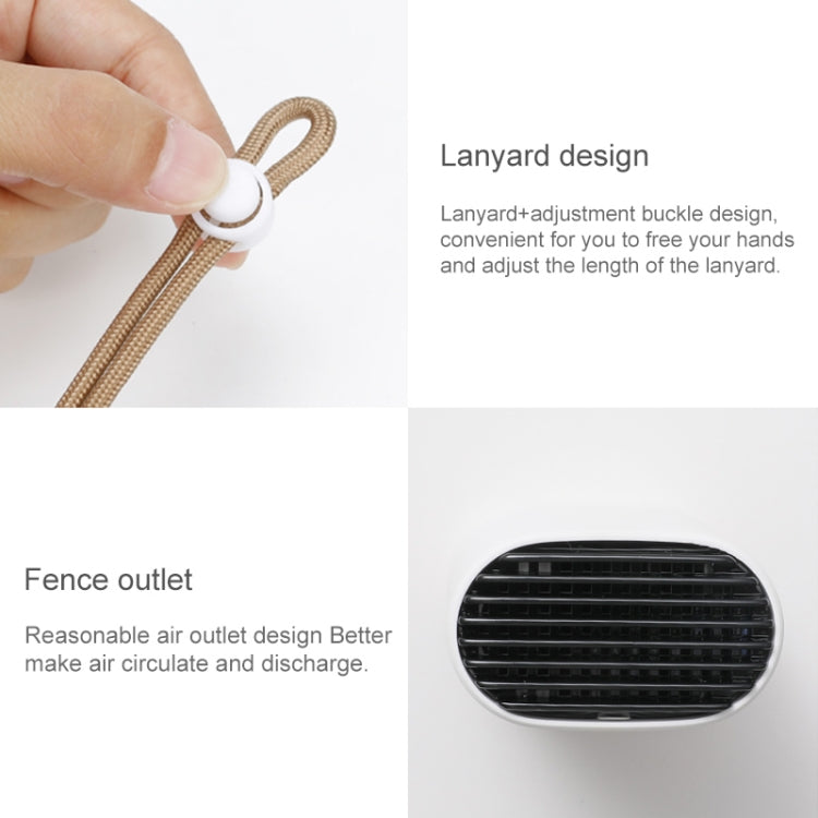 White hanging-neck air purifier with adjustable lanyard and circular front vent outlet