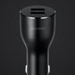 Black car USB charger top view with two side grips and charging ports