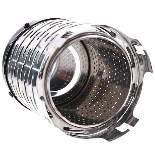 Stainless steel heater cover interior with perforated vent mesh and circular rim