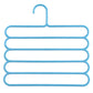 Blue 5-layer plastic pants hanger with curved top hook, set of 10