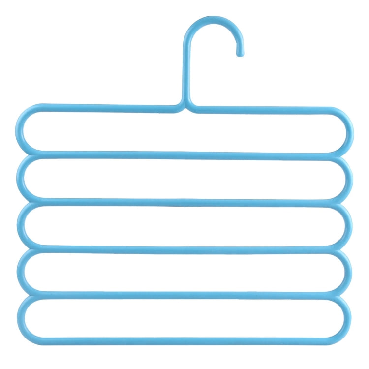 Blue 5-layer pants hanger with multiple bars and top hook, plastic set of 10