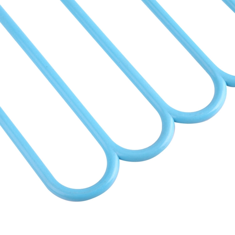 Two blue plastic 5-layer hangers, showing parallel bars and rounded hook ends