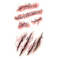 Temporary wound tattoo stickers sheet with red stitched cuts, scratches, and marks