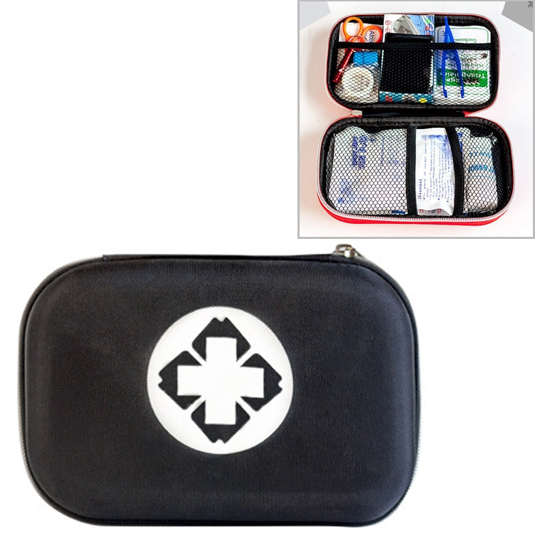 Black zippered first aid kit case with white medical cross emblem