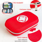 Red nylon first aid kit case with zipper and white medical cross logo