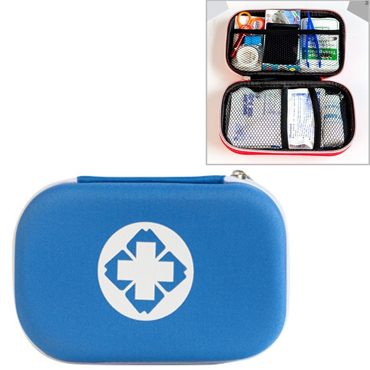 Blue zippered first aid kit case with white medical cross emblem
