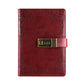 Wine red PU cover diary notebook with vintage floral frame and brass combination password lock