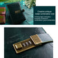 Dark PU cover password lock notebook with brass code panel and hinged lock plate