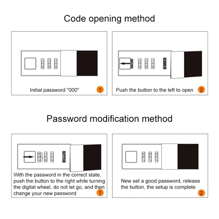 Password lock notebook instruction diagram for opening and changing the number code