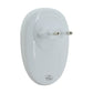 White ultrasonic pest repeller with two-pin plug and “Q.C passed” marking on back