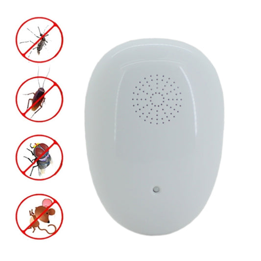White ultrasonic mosquito repellent wall plug with speaker grille and indicator light