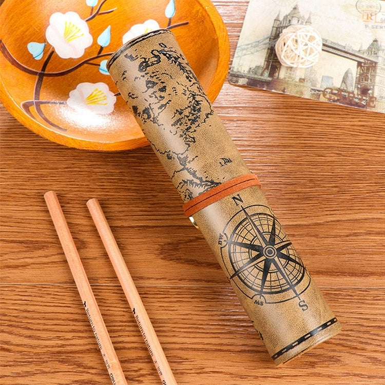 Printed canvas pencil bag rolled with Paris map design and tan wrist strap