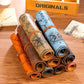 Rolled pencil bag set with compass print, brown and blue fabric