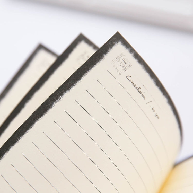 Close-up of ruled notebook pages with small printed header text near the top