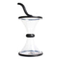 Clear hourglass-style gravity coin funnel with black top handle and round base