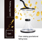 Transparent rotating coin storage funnel with black base and curved spout
