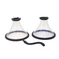 Pair of clear gravity coin funnels with black handles and round bases