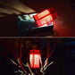 Red rechargeable touch control bedside table lamp with glowing rectangular LED grid