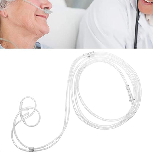 Double-hole nasal oxygen tube with transparent tubing, clear cannula and prongs, 2m