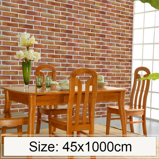 3D brick-pattern wallpaper sticker roll, dark red-brown horizontal bricks with white grout