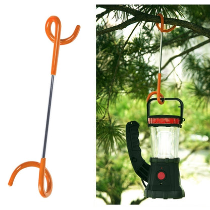 Orange two-way tent light hook with long bar and U-shaped pole clamps