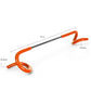 Orange and black tent light hook with length measurements on a rod