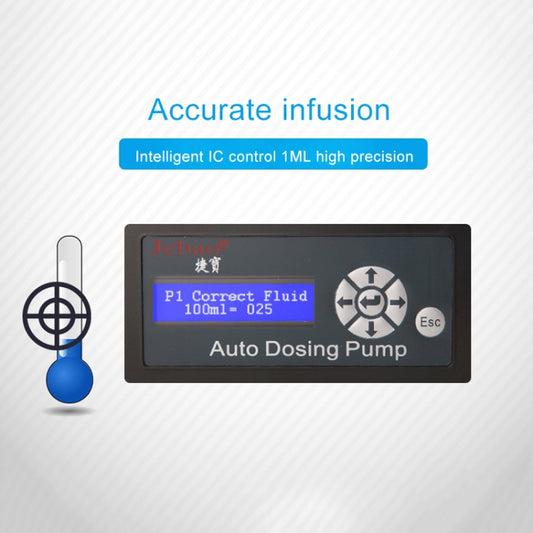 Auto dosing pump LCD screen with round navigation controls and buttons