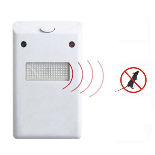 White electronic mouse repellent plug-in device with LED speaker grille
