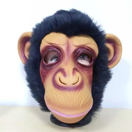 Gorilla character face mask with black plush hood and detailed molded features