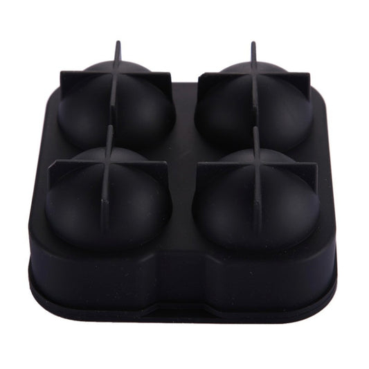 Black silicone ball ice cube mold with four cavities and raised release nubs