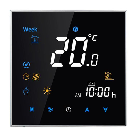 Black LCD digital room heating thermostat with temperature and clock display