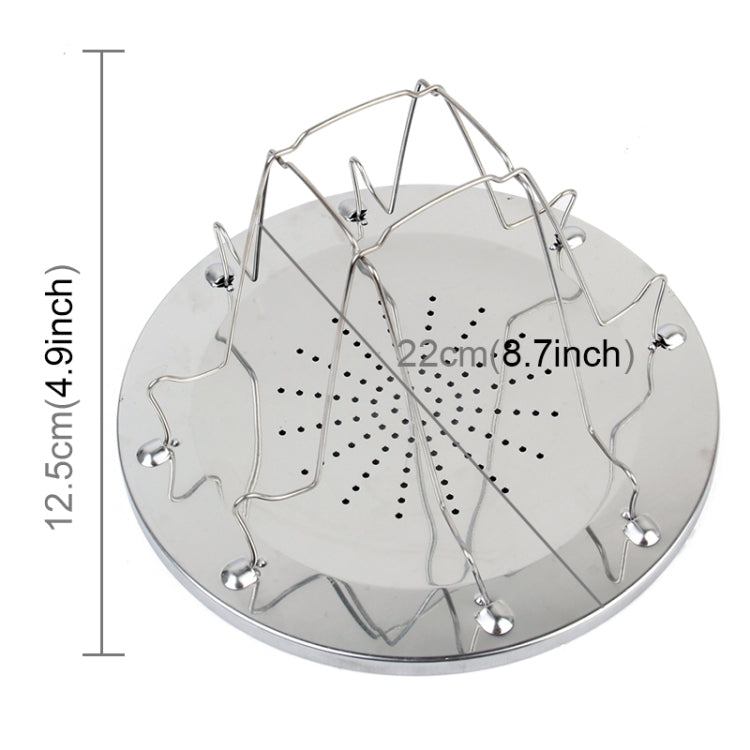 Stainless steel foldable toaster rack with perforated toast tray on a round base