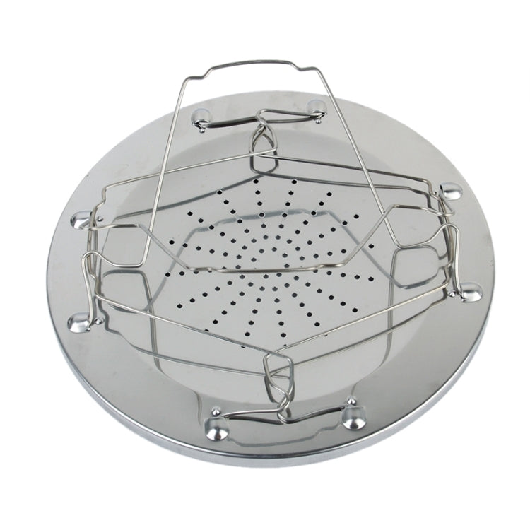 Foldable stainless steel toaster rack with wire supports and perforated center tray
