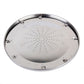 Round stainless steel toaster rack with wire clamps and perforated cooking surface