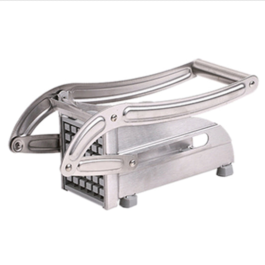Stainless steel potato chipper cutter with hinged hopper and side handle