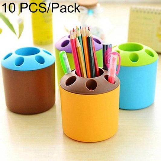Set of 3 colorful cup pen holders with pencil slots and upright colored pens