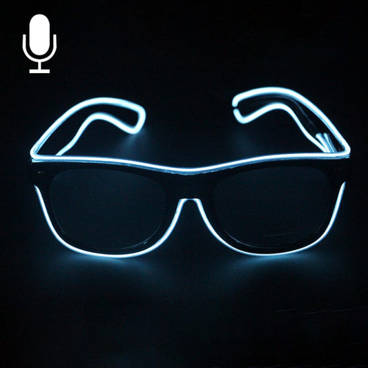LED glow sunglasses with blue flashing outline around dark lenses