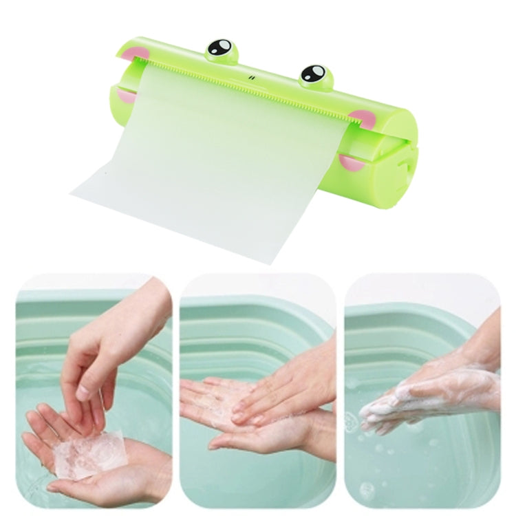 Frog soap sheet dispenser unrolling soap sheet for hand washing