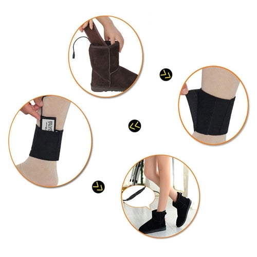 Heated insoles worn with black leg sleeve holding a small battery pack