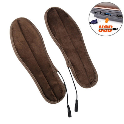Brown heated insoles with black power cords and connector cables