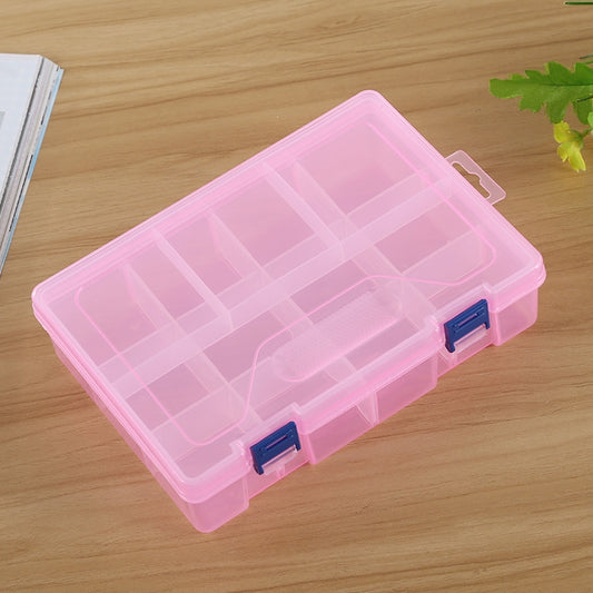 Double-layer plastic jewelry box organizer with 8 adjustable slots, pink