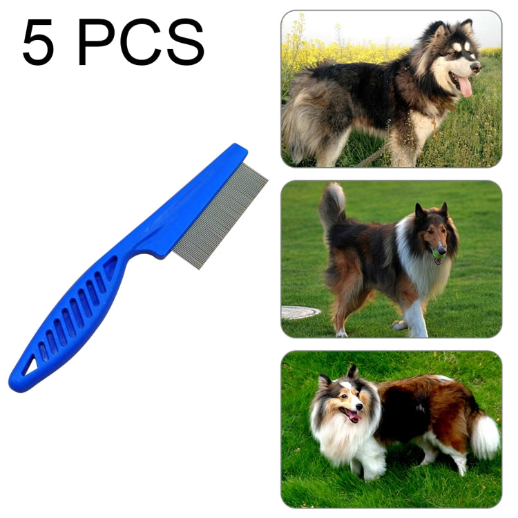 Blue stainless steel fine-tooth flea comb for pets, 18.5 cm
