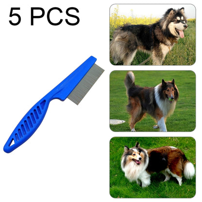 Blue stainless steel fine-tooth flea comb for pets, 18.5 cm